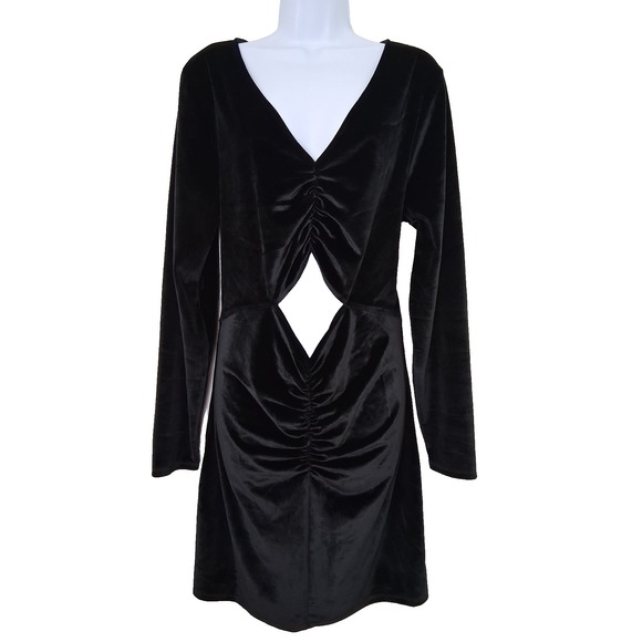 Abercrombie & Fitch Dresses & Skirts - Abercrombie And Fitch Velour Black‎ Dess XL Body Con Mini Cut Out Waist V Neck